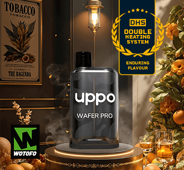 Uppo-Wafer Pro Compact UPPO Wafer Pro e-cigarette with Dual Heating System (DHS). Wafer-shaped device, available in 25 flavors, offering up to 600 puffs. Equipped with a 500mAh battery and innovative NexMESH coil for rich and long-lasting flavor.